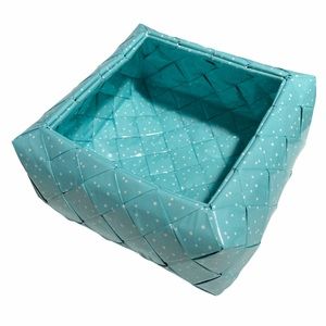 Handmade Small Storage Bin Light Blue White Dots